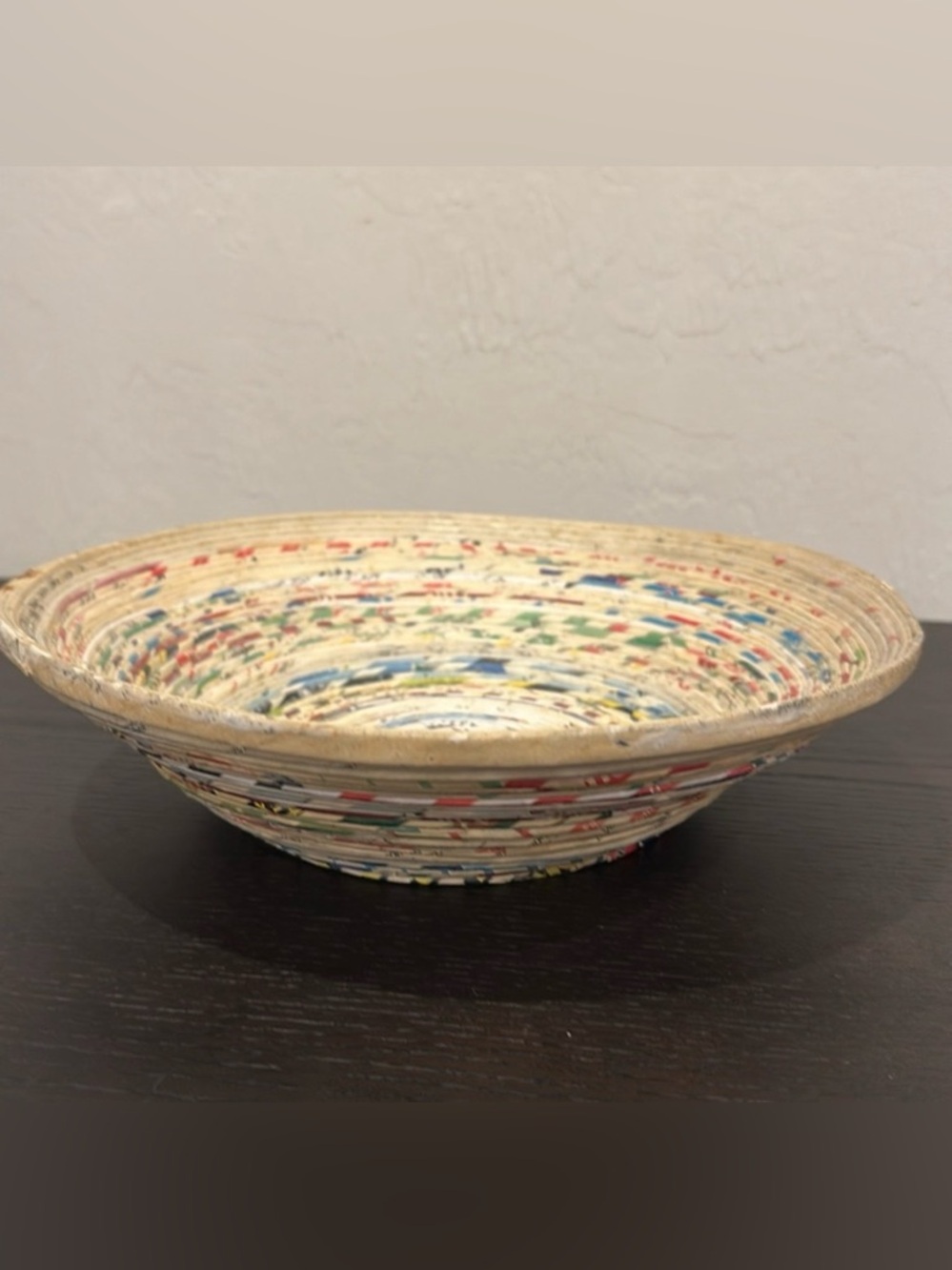Handmade Coiled Recycled Magazine Paper Decorative Bowl Boho Cream & Multicolor